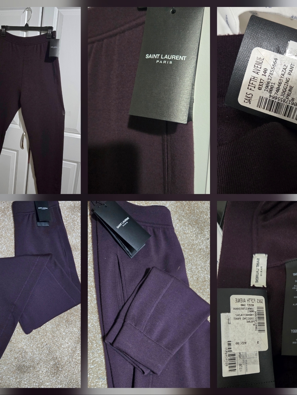 Saint Laurent Men's Dark Plum Slim Jogger Pants